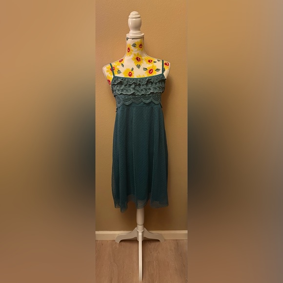 A'reve Teal Babydoll Tulle Tunic Slip Dress - Picture 1 of 2